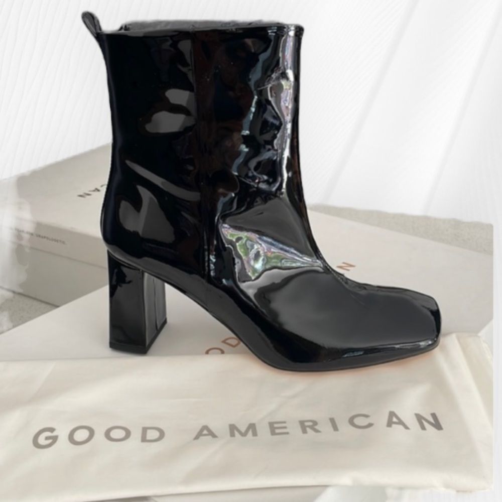 Good American Square Toe Bootie in Black Patent002 Size 10.5